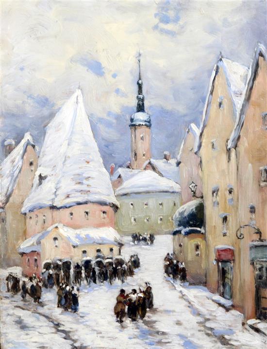Lady E.A.Bax-Ironside A snowy day in Reva, Estonia 16 x 12.75in., unframed